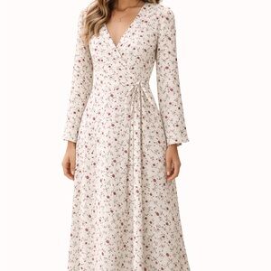 Sugarlips Cream Wrap Maxi Dress with Rose Print